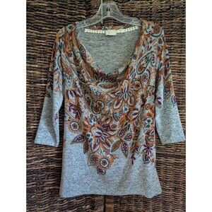 Anthropologie Postmark Jacaranda Womens Top Knit Drape Neck Floral Shirt XS Fall